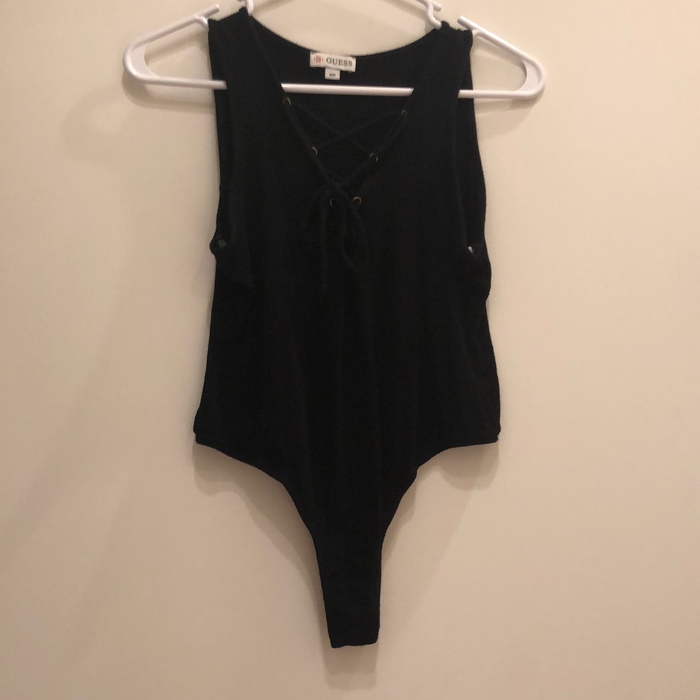 Guess lace up tank top bodysuit halter ribbed